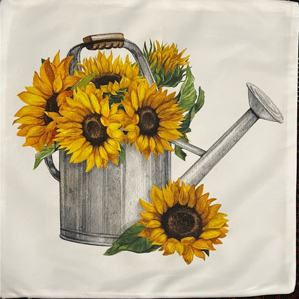 NEW Printed Sunflower in Watering Can Decorative Accent throw Pillow 17x17